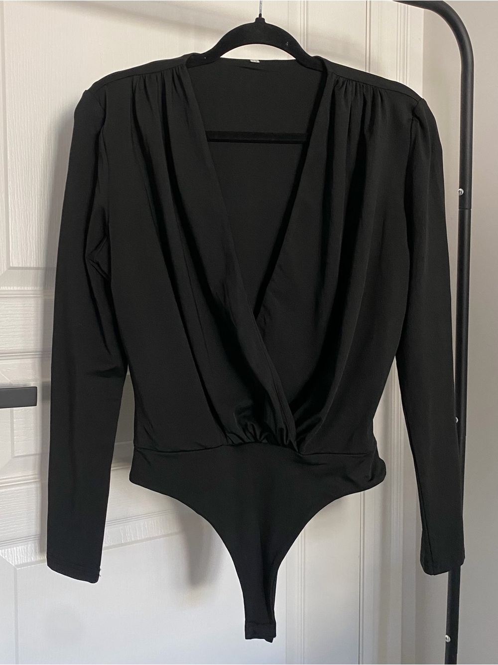 Long Sleeve Surplice Thong Bodysuit